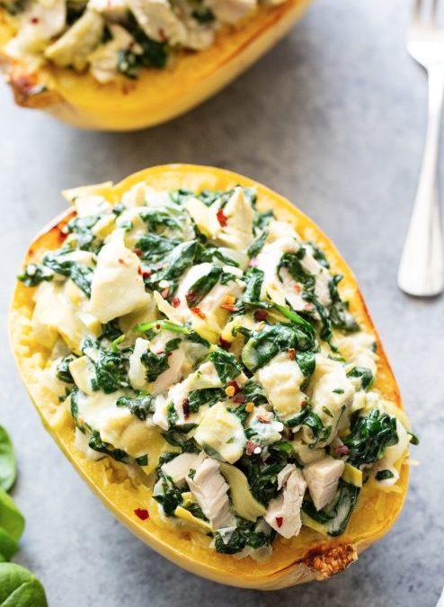 Cheesy Spinach-&-Artichoke Stuffed Spaghetti Squash