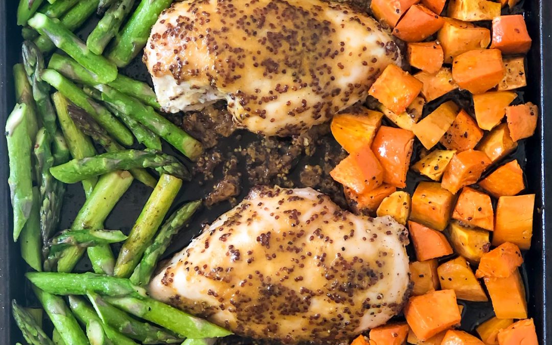 Baked Honey Mustard Chicken w Sweet Potato & Asparagus