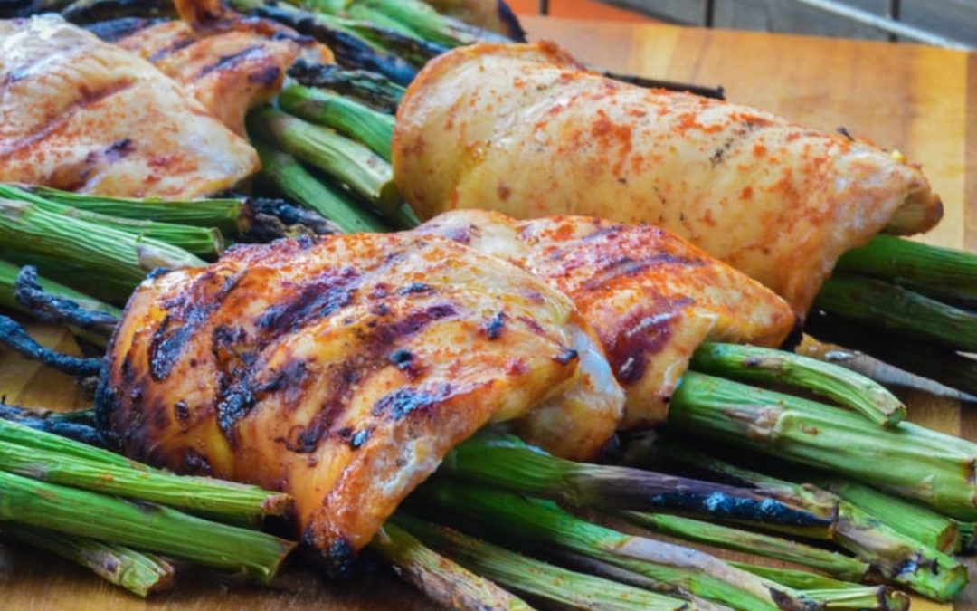 BBQ Chicken-Wrapped Asparagus w Roasted Sweet Potatos