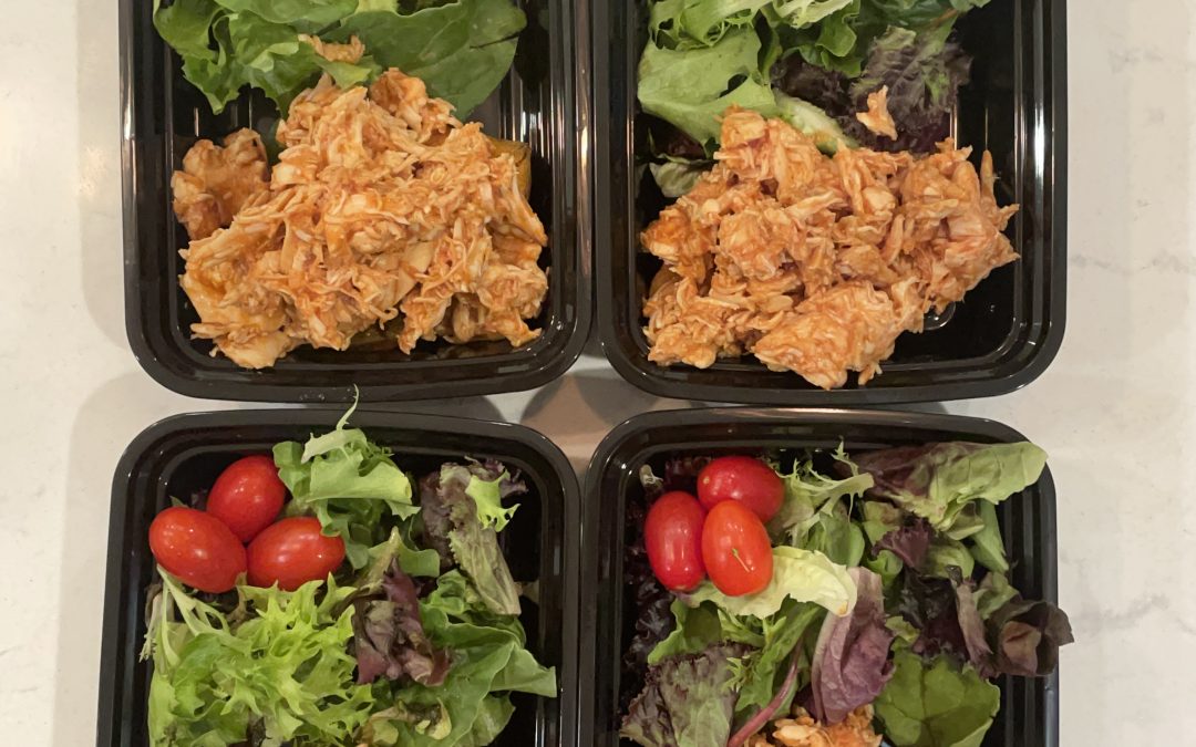 BBQ Pulled Chicken Stuffed Sweet Potato and Mixed Greens